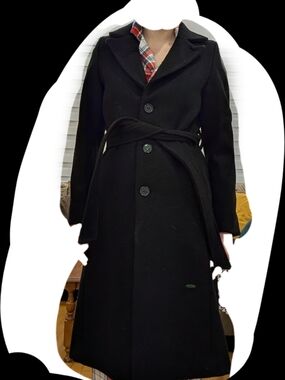Classic Black Wool Belted Long Coat